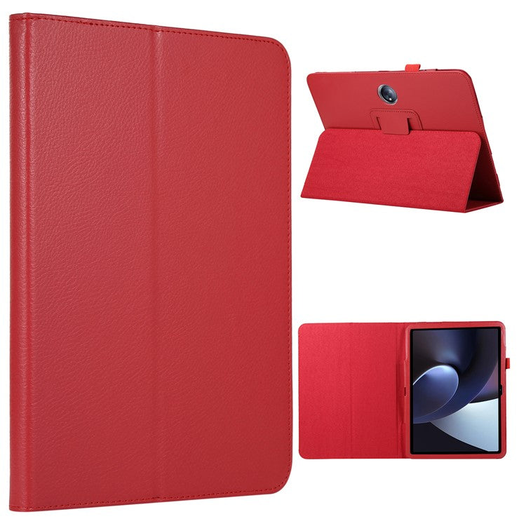 For OnePlus Pad PU Leather Tablet Case Litchi Texture Bi-fold Stand Tablet Cover - Red