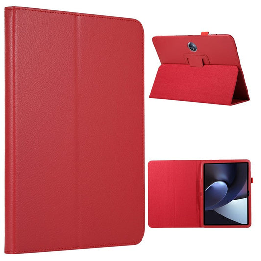 For OnePlus Pad PU Leather Tablet Case Litchi Texture Bi-fold Stand Tablet Cover - Red