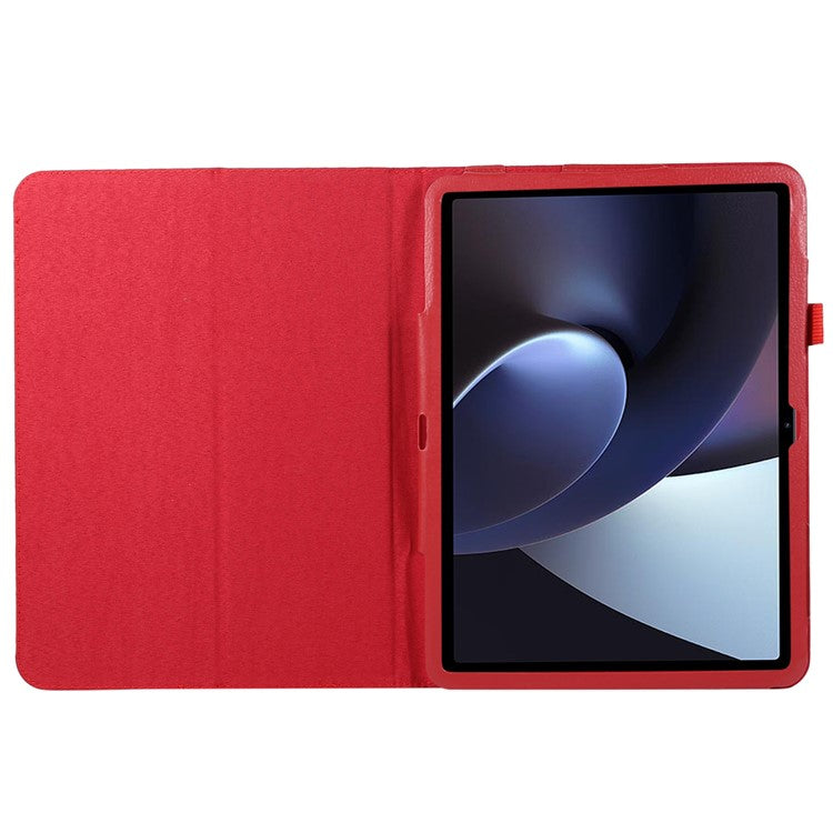 For OnePlus Pad PU Leather Tablet Case Litchi Texture Bi-fold Stand Tablet Cover - Red