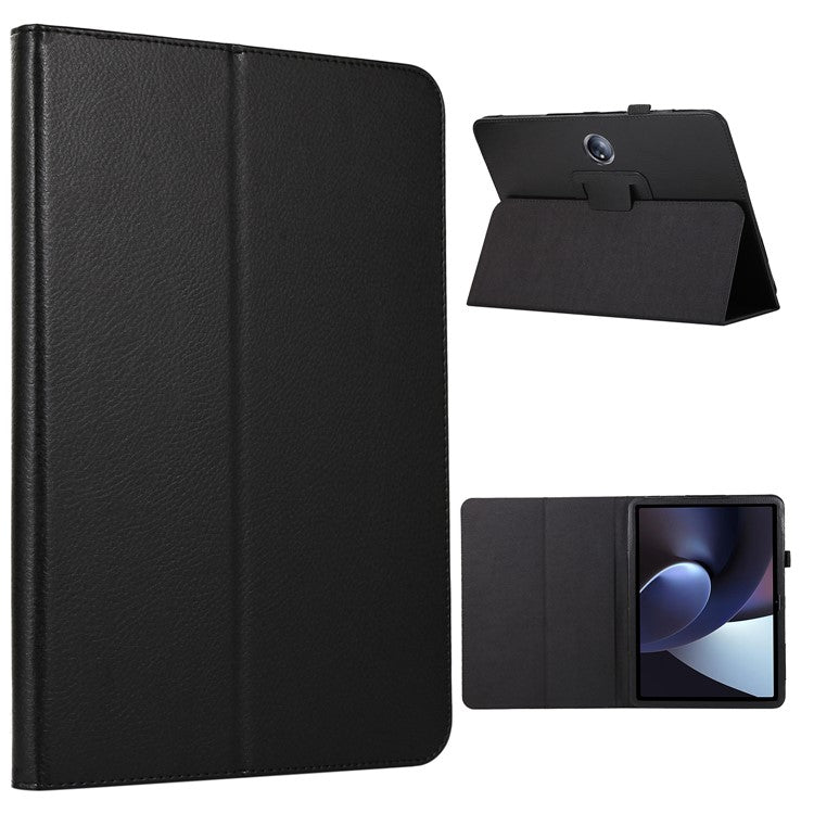 For OnePlus Pad PU Leather Tablet Case Litchi Texture Bi-fold Stand Tablet Cover - Black