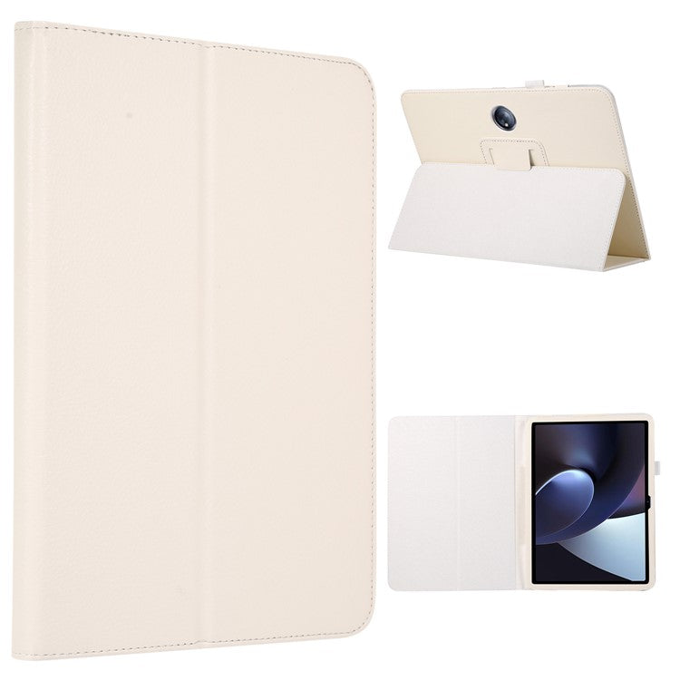 For OnePlus Pad PU Leather Tablet Case Litchi Texture Bi-fold Stand Tablet Cover - White
