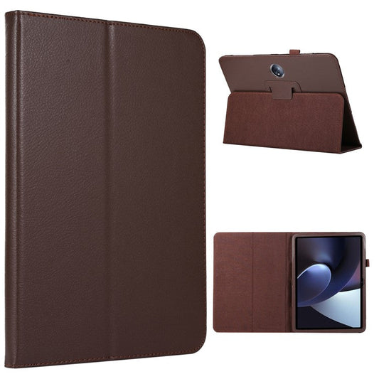 For OnePlus Pad PU Leather Tablet Case Litchi Texture Bi-fold Stand Tablet Cover - Brown
