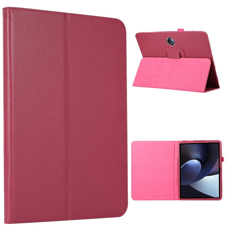 For OnePlus Pad PU Leather Tablet Case Litchi Texture Bi-fold Stand Tablet Cover - Rose