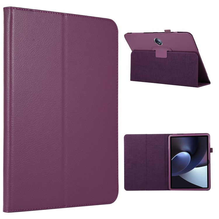 For OnePlus Pad PU Leather Tablet Case Litchi Texture Bi-fold Stand Tablet Cover - Purple