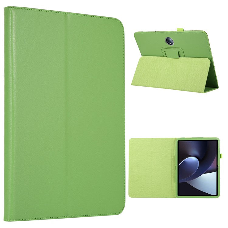 For OnePlus Pad PU Leather Tablet Case Litchi Texture Bi-fold Stand Tablet Cover - Green