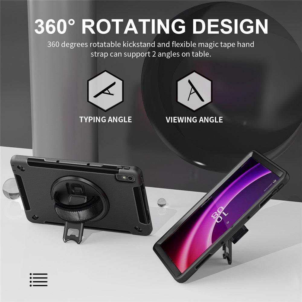 For Lenovo Tab P11 Gen 2 TB350 Tablet Case Kickstand Hand Strap PC+TPU Cover with Shoulder Strap and PET Screen Film - Black