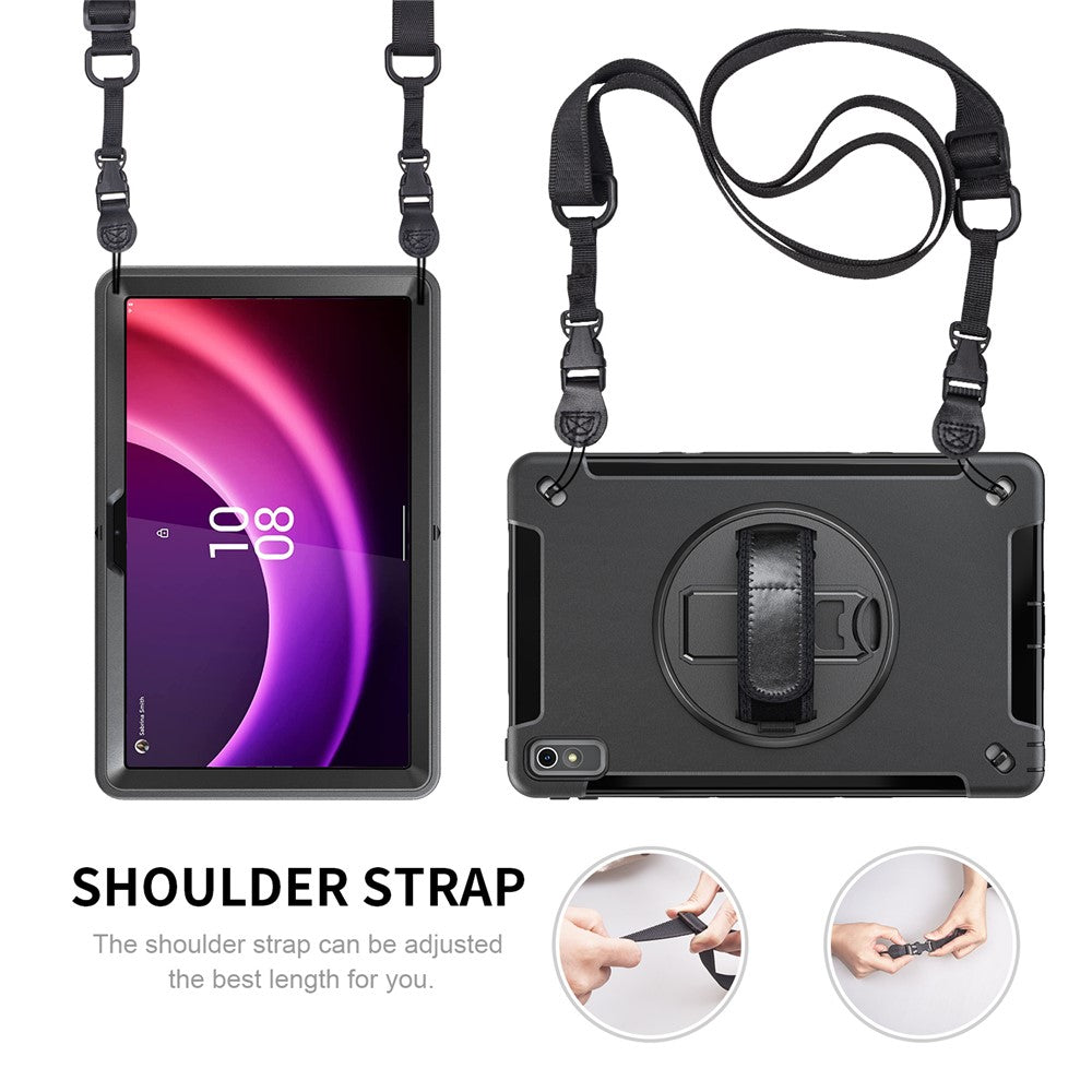 For Lenovo Tab P11 Gen 2 TB350 Tablet Case Kickstand Hand Strap PC+TPU Cover with Shoulder Strap and PET Screen Film - Black