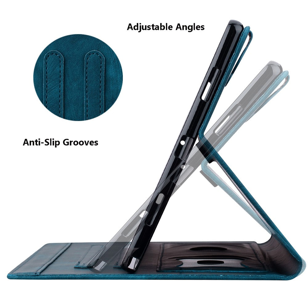 For Lenovo Tab M10 (Gen 3) TB-328XU / TB-328FU PU Leather Stand Tablet Case Imprinted Flower Cat Card Holder Cover - Sapphire