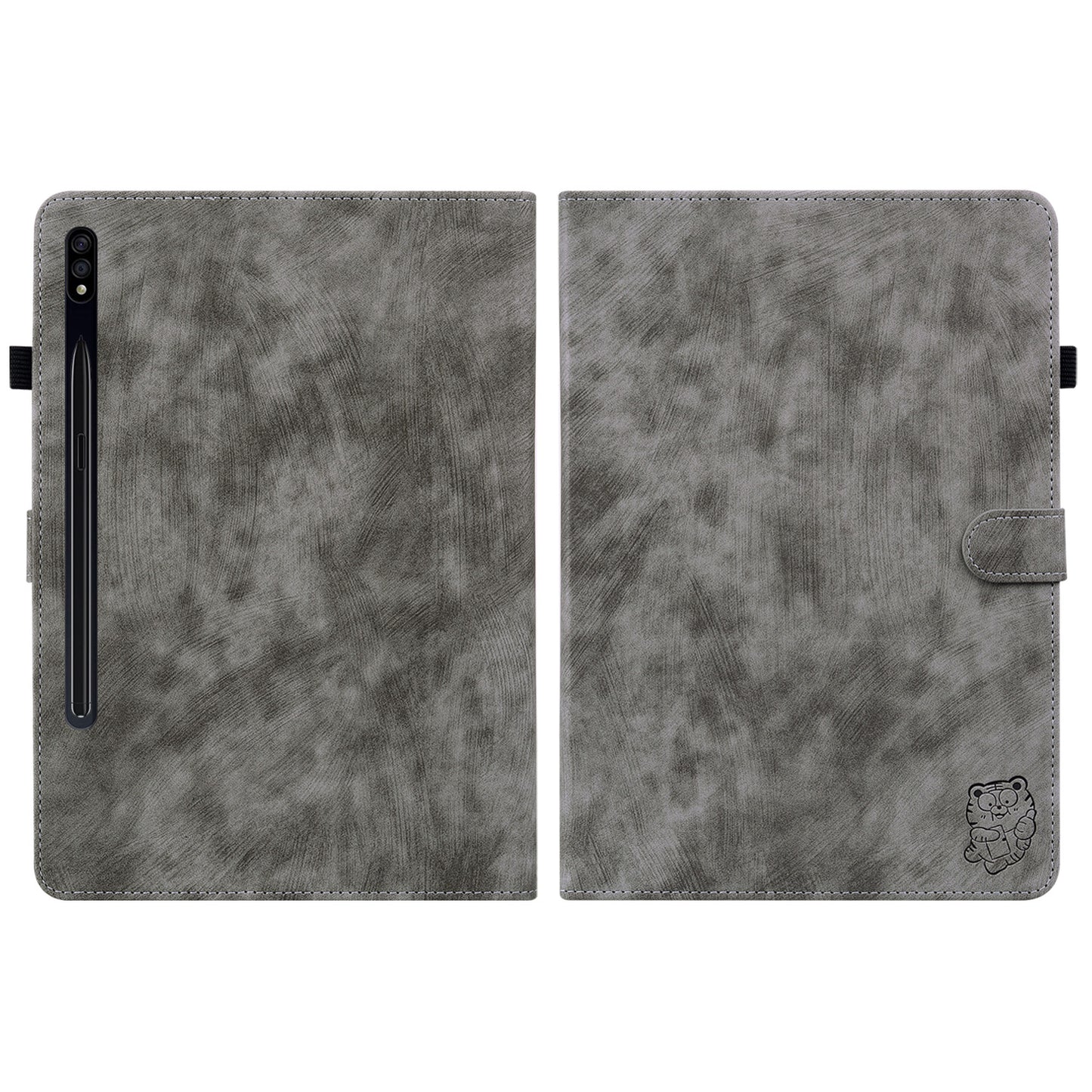 For Samsung Galaxy Tab S10 / S9 / S9 FE Stand Folio Tablet Case PU Leather Cute Tiger Pattern Cover with Card Holder - Grey