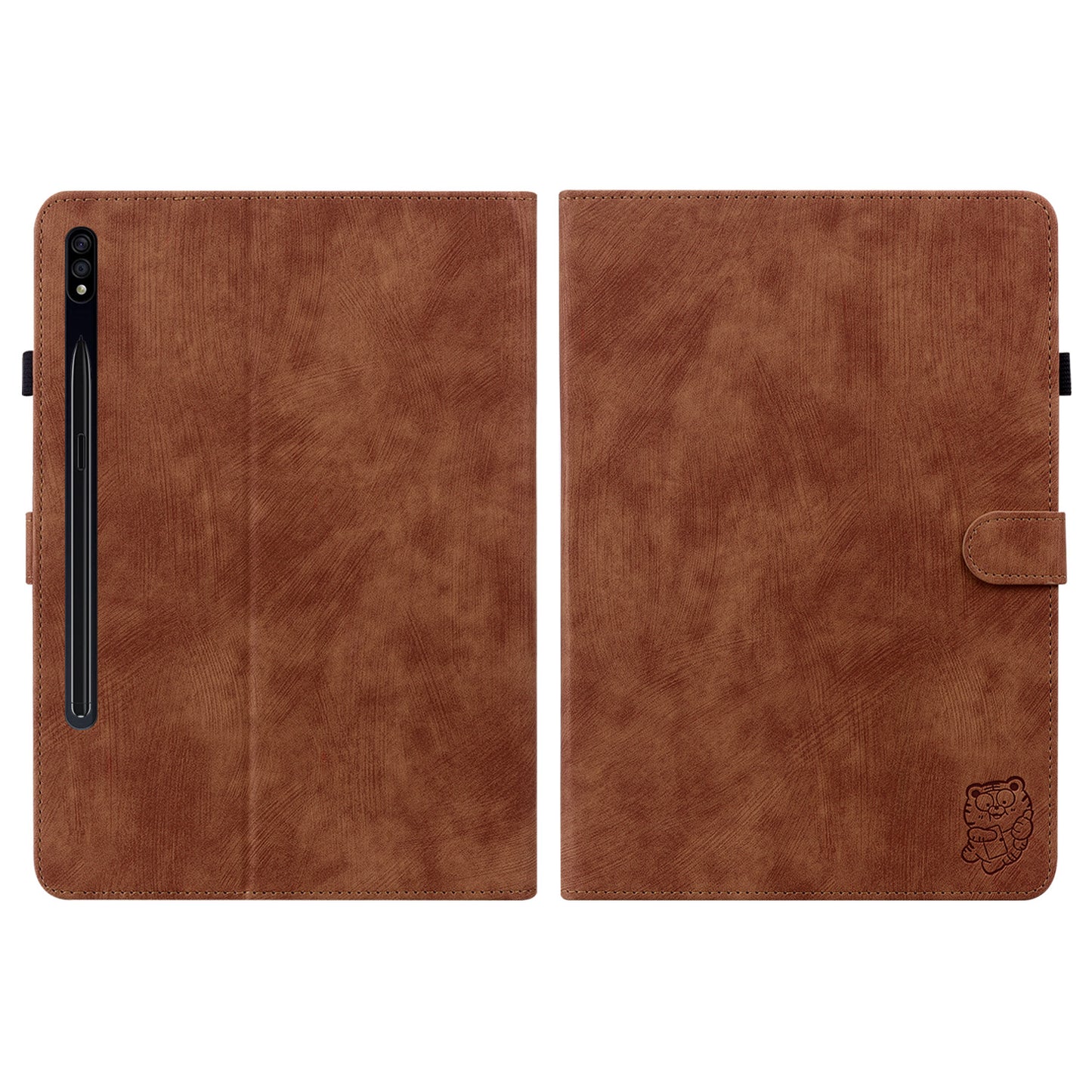 For Samsung Galaxy Tab S10 / S9 / S9 FE Stand Folio Tablet Case PU Leather Cute Tiger Pattern Cover with Card Holder - Brown