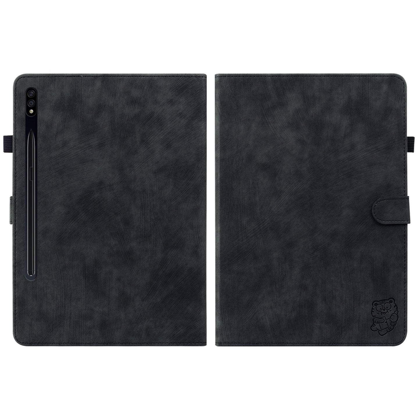 For Samsung Galaxy Tab S10 / S9 / S9 FE Stand Folio Tablet Case PU Leather Cute Tiger Pattern Cover with Card Holder - Black