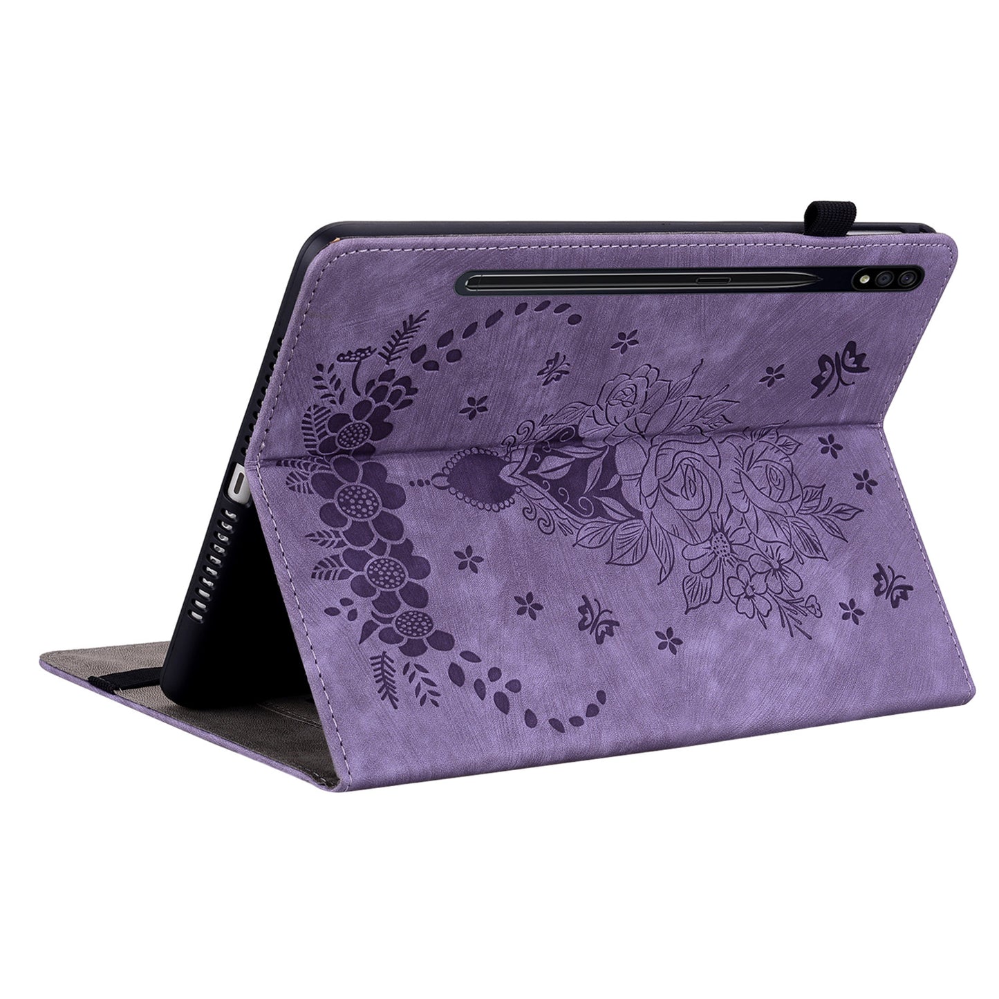 For Samsung Galaxy Tab S10 / S9 / S9 FE Stand Folio Case PU Leather Imprinted Cards Holder Tablet Cover - Purple