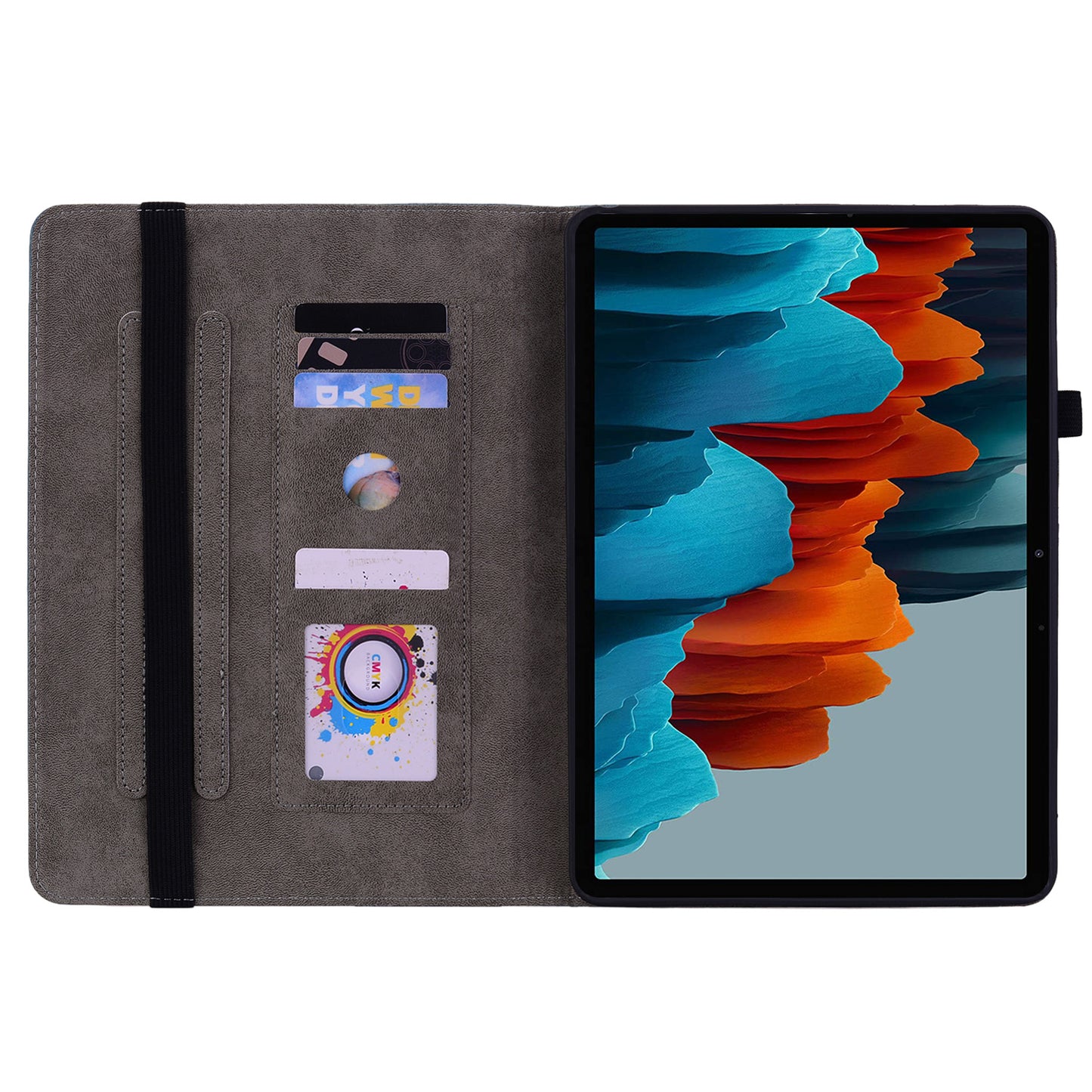 For Samsung Galaxy Tab S10 / S9 / S9 FE Stand Folio Case PU Leather Imprinted Cards Holder Tablet Cover - Green