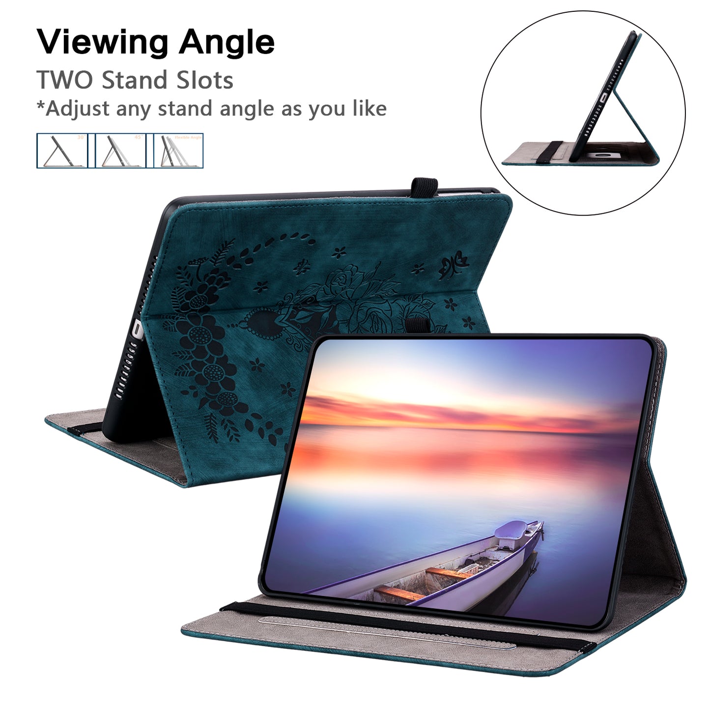 For Samsung Galaxy Tab S10 / S9 / S9 FE Stand Folio Case PU Leather Imprinted Cards Holder Tablet Cover - Blue