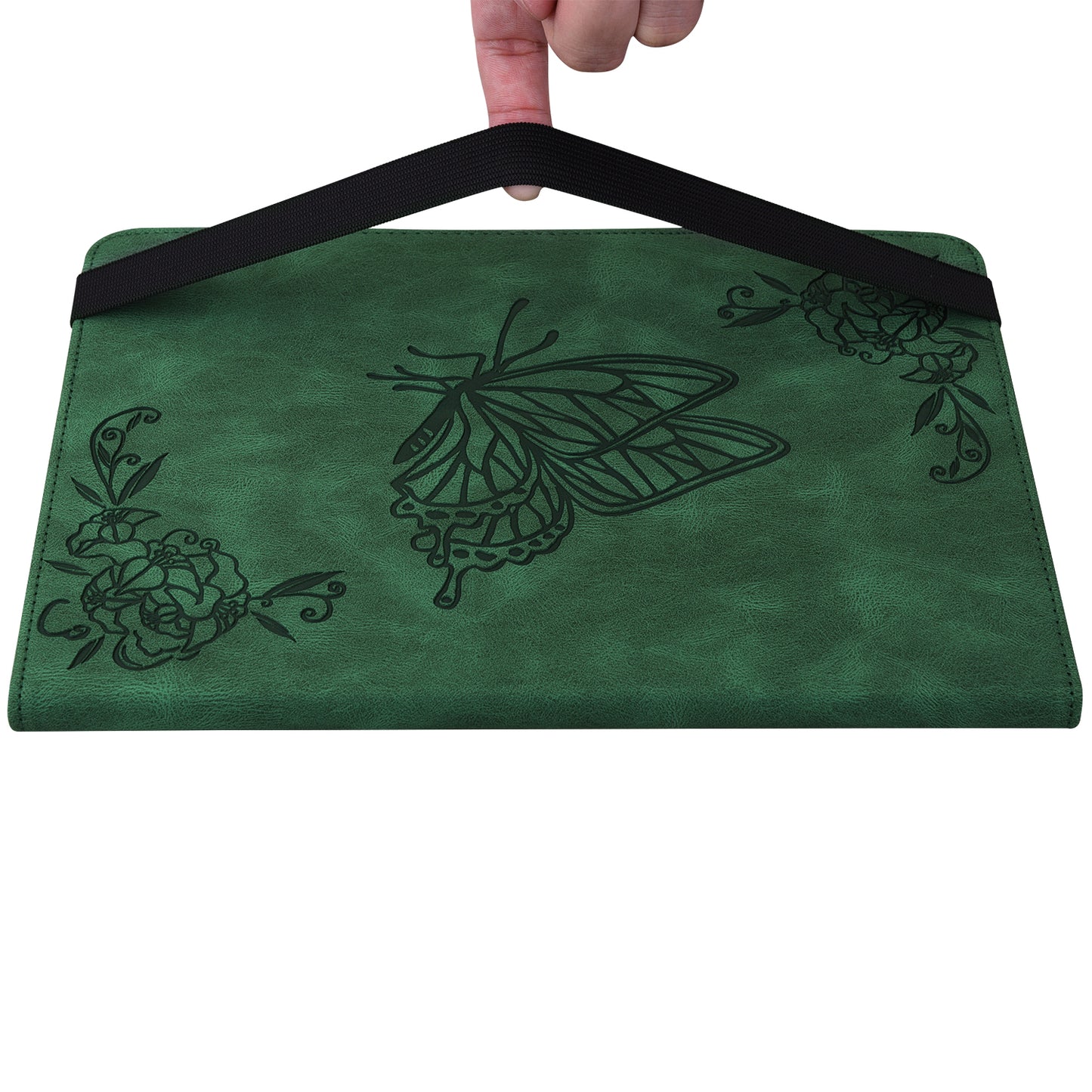 For Samsung Galaxy Tab S10 / S9 / S9 FE PU Leather Stand Cover Imprinted Butterfly Flower Card Holder Tablet Case - Green