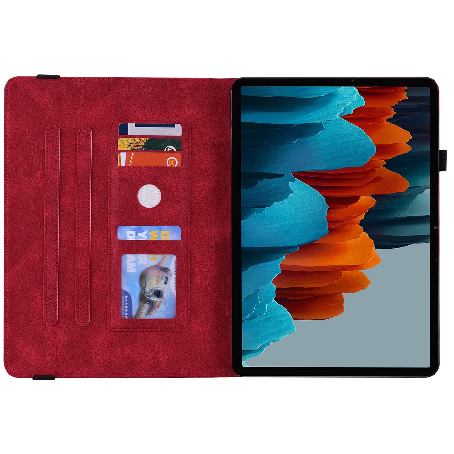 For Samsung Galaxy Tab S10 / S9 / S9 FE PU Leather Stand Cover Imprinted Butterfly Flower Card Holder Tablet Case - Red