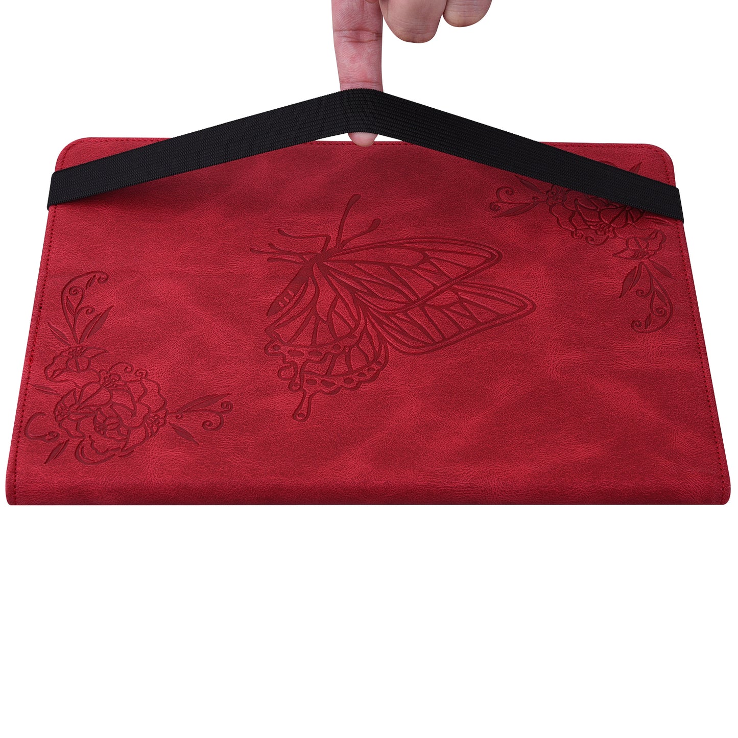 For Samsung Galaxy Tab S10 / S9 / S9 FE PU Leather Stand Cover Imprinted Butterfly Flower Card Holder Tablet Case - Red