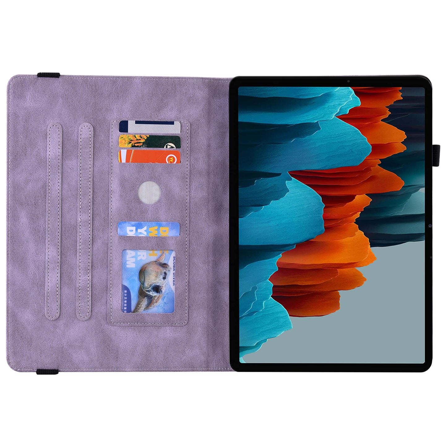 For Samsung Galaxy Tab S10 / S9 / S9 FE PU Leather Stand Cover Imprinted Butterfly Flower Card Holder Tablet Case - Purple