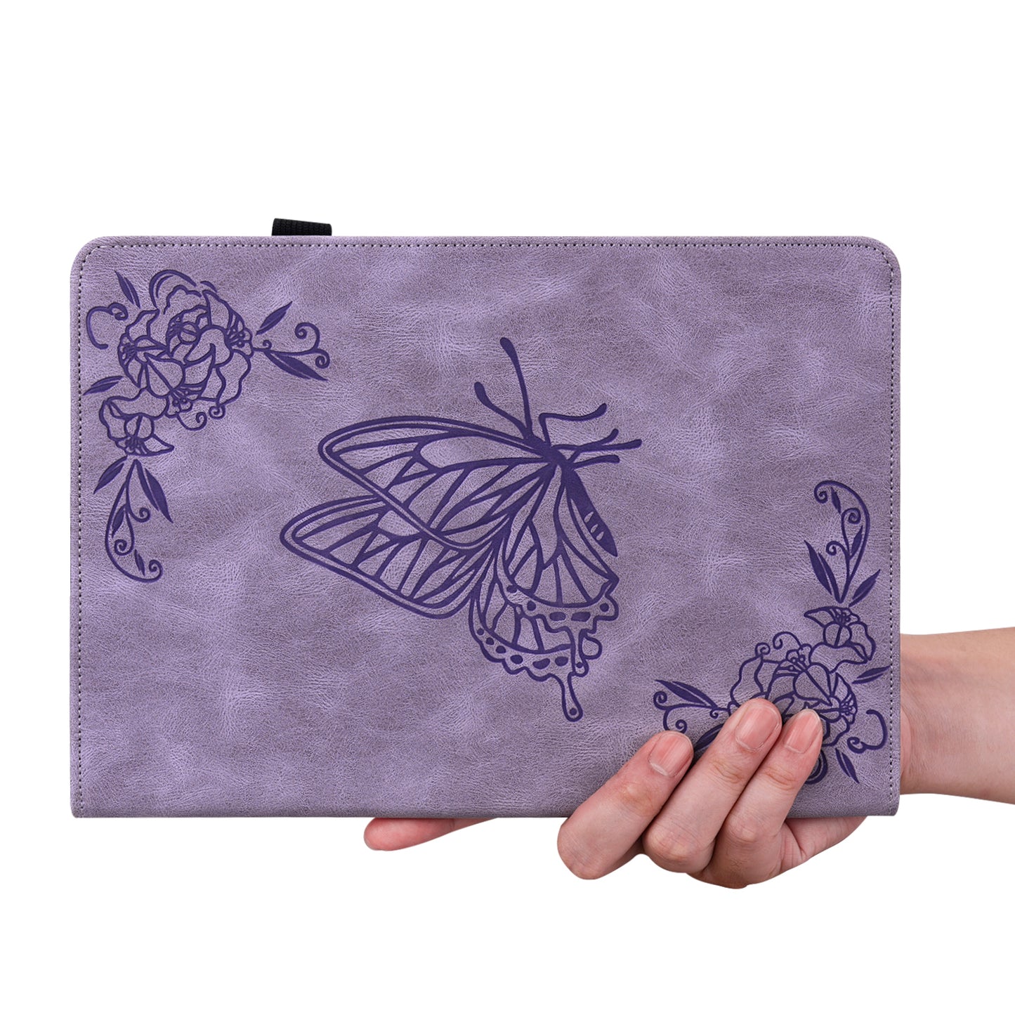 For Samsung Galaxy Tab S10 / S9 / S9 FE PU Leather Stand Cover Imprinted Butterfly Flower Card Holder Tablet Case - Purple