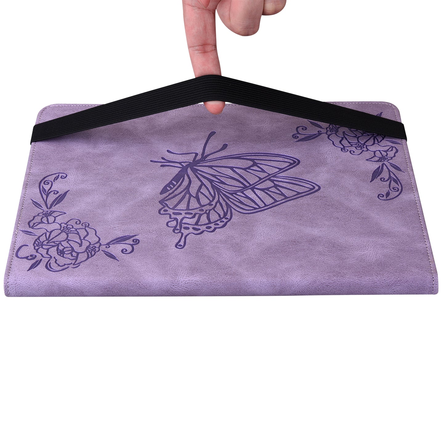For Samsung Galaxy Tab S10 / S9 / S9 FE PU Leather Stand Cover Imprinted Butterfly Flower Card Holder Tablet Case - Purple