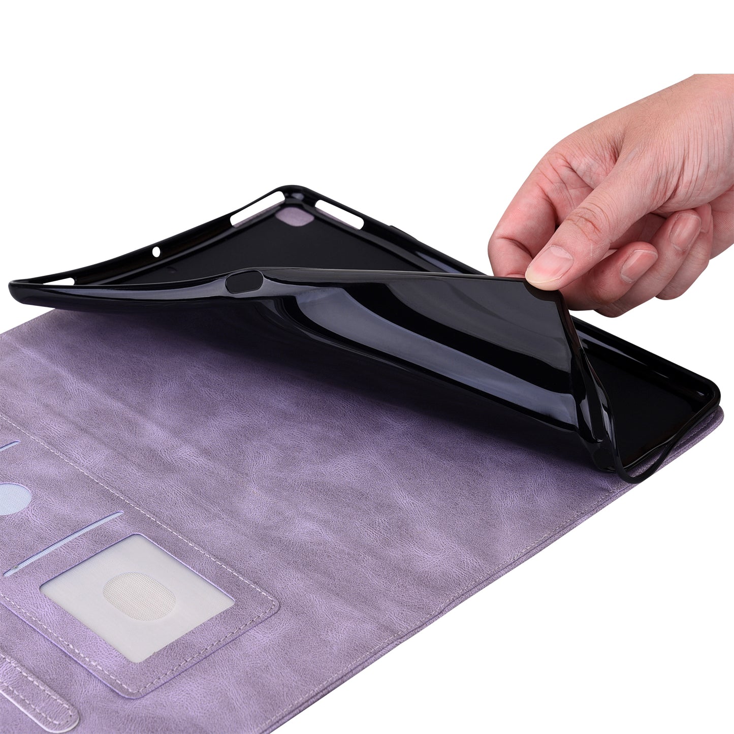For Samsung Galaxy Tab S10 / S9 / S9 FE PU Leather Stand Cover Imprinted Butterfly Flower Card Holder Tablet Case - Purple