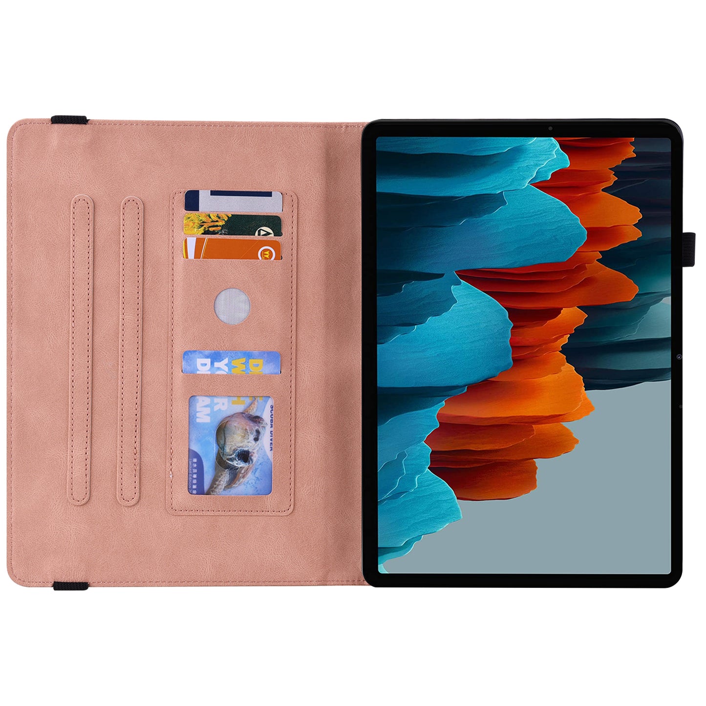 For Samsung Galaxy Tab S10 / S9 / S9 FE PU Leather Stand Cover Imprinted Butterfly Flower Card Holder Tablet Case - Pink