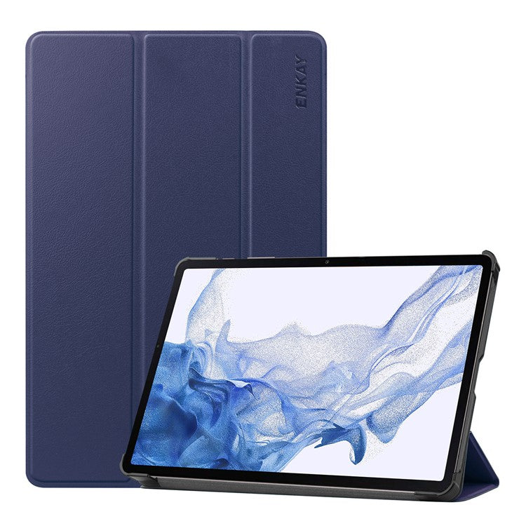 ENKAY HAT PRINCE Smart Tablet Case for Samsung Galaxy Tab S9 , PU Leather+PC Trifold Stand Protective Cover - Dark Blue