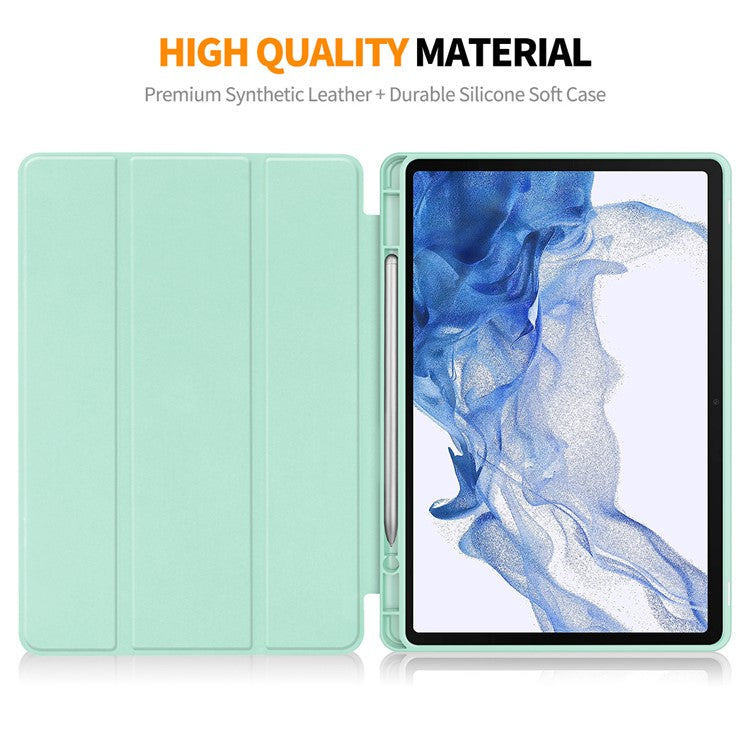 ENKAY HAT PRINCE For Samsung Galaxy Tab S9 Tri-fold Stand Tablet Case PU Leather + TPU Smart Cover with Pencil Holder - Light Green