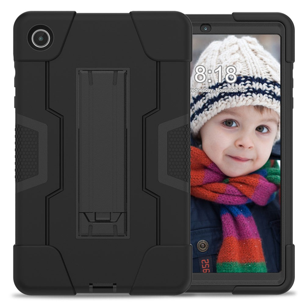 For Lenovo Tab M8 (4th Gen) 2024 TB-301XU / M8 (4th Gen) 2023 TB-300FU Tablet Case Robot Style Silicone + PC Kickstand Cover - Black