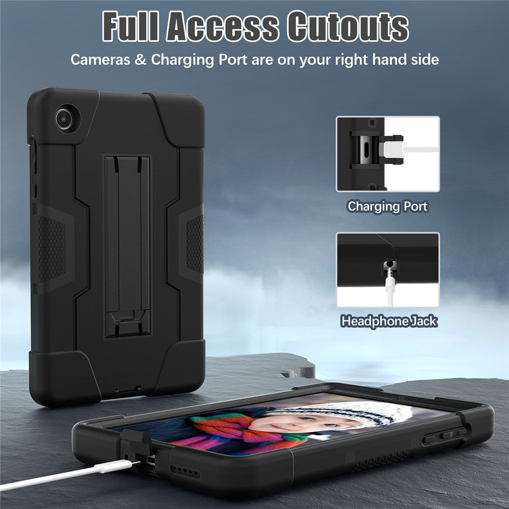 For Lenovo Tab M8 (4th Gen) 2024 TB-301XU / M8 (4th Gen) 2023 TB-300FU Tablet Case Robot Style Silicone + PC Kickstand Cover - Black