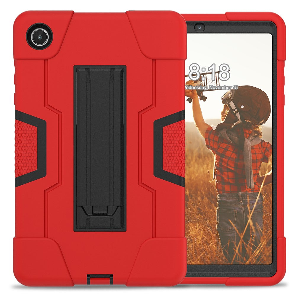For Lenovo Tab M8 (4th Gen) 2024 TB-301XU / M8 (4th Gen) 2023 TB-300FU Tablet Case Robot Style Silicone + PC Kickstand Cover - Red / Black
