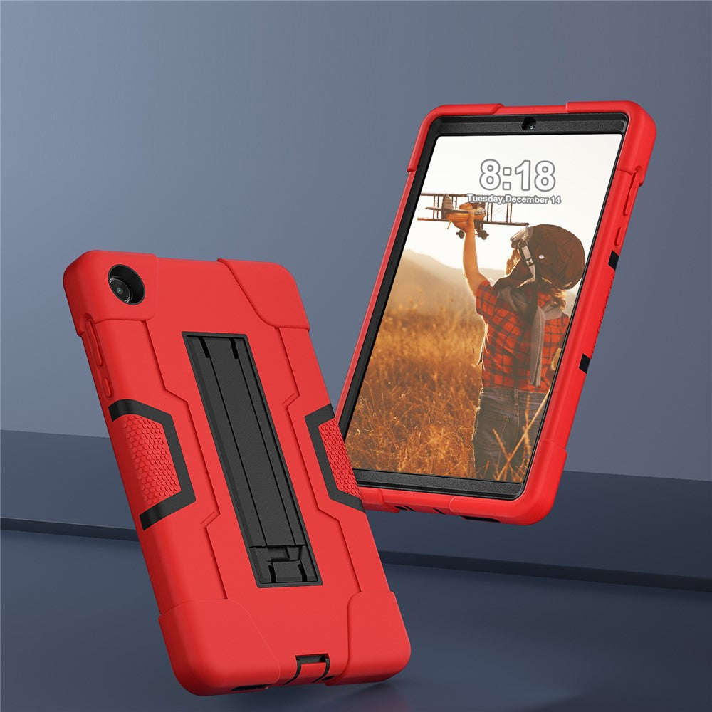 For Lenovo Tab M8 (4th Gen) 2024 TB-301XU / M8 (4th Gen) 2023 TB-300FU Tablet Case Robot Style Silicone + PC Kickstand Cover - Red / Black
