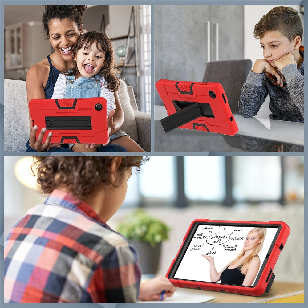 For Lenovo Tab M8 (4th Gen) 2024 TB-301XU / M8 (4th Gen) 2023 TB-300FU Tablet Case Robot Style Silicone + PC Kickstand Cover - Red / Black