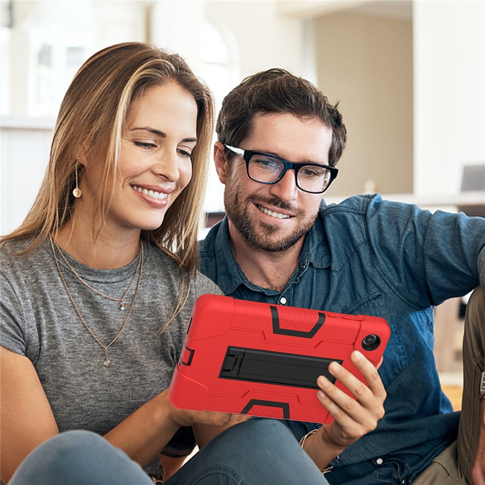 For Lenovo Tab M8 (4th Gen) 2024 TB-301XU / M8 (4th Gen) 2023 TB-300FU Tablet Case Robot Style Silicone + PC Kickstand Cover - Red / Black