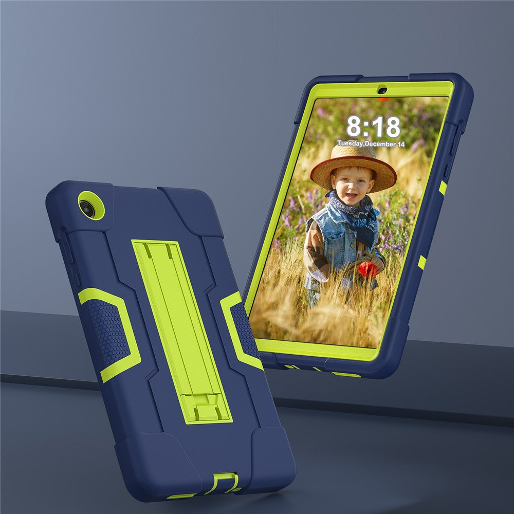 For Lenovo Tab M8 (4th Gen) 2024 TB-301XU / M8 (4th Gen) 2023 TB-300FU Tablet Case Robot Style Silicone + PC Kickstand Cover - Navy Blue / Yellowgreen