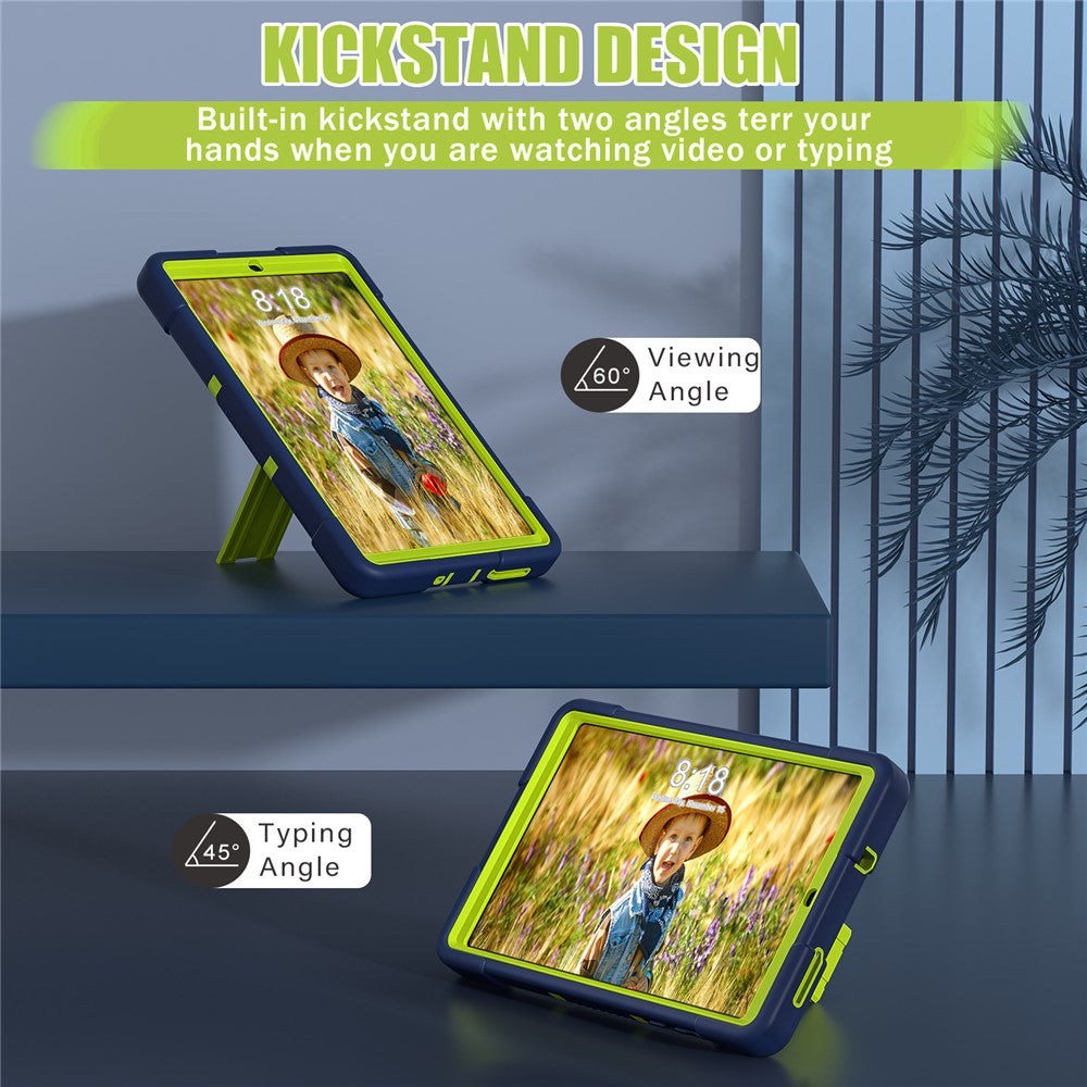 For Lenovo Tab M8 (4th Gen) 2024 TB-301XU / M8 (4th Gen) 2023 TB-300FU Tablet Case Robot Style Silicone + PC Kickstand Cover - Navy Blue / Yellowgreen