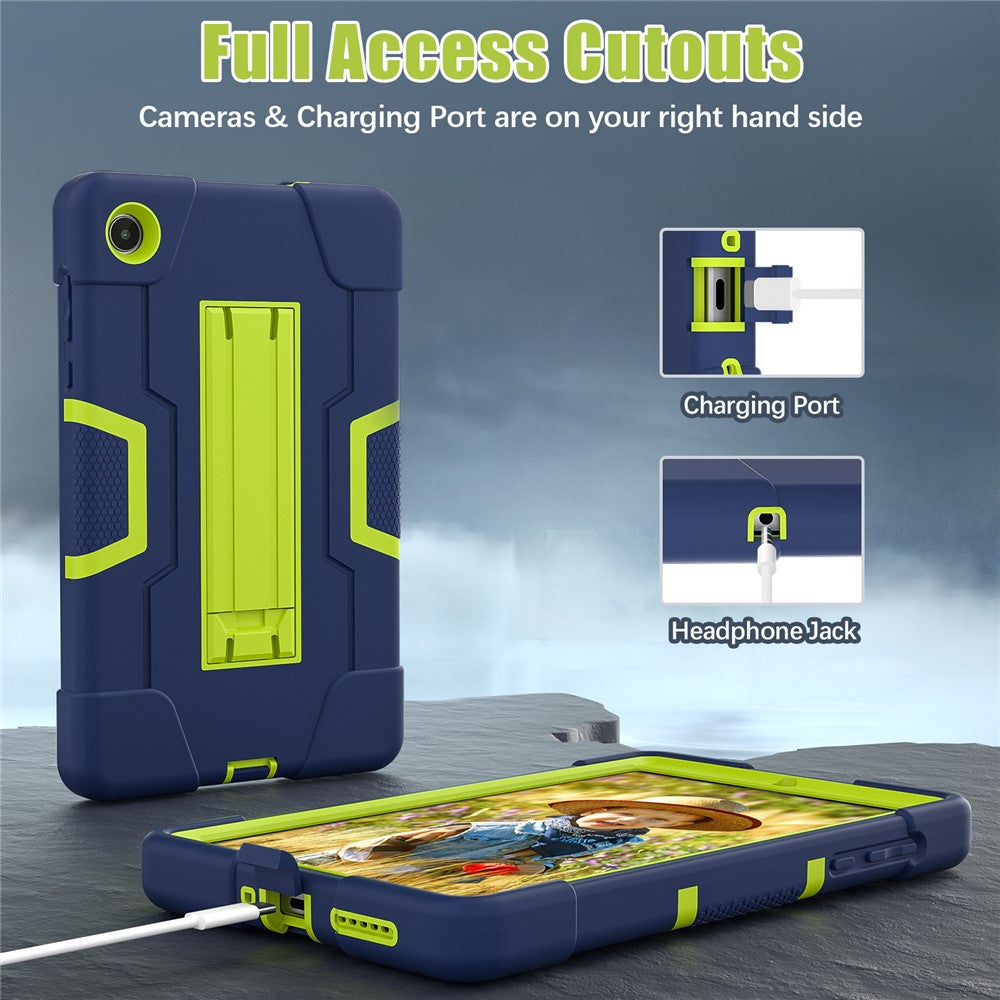 For Lenovo Tab M8 (4th Gen) 2024 TB-301XU / M8 (4th Gen) 2023 TB-300FU Tablet Case Robot Style Silicone + PC Kickstand Cover - Navy Blue / Yellowgreen