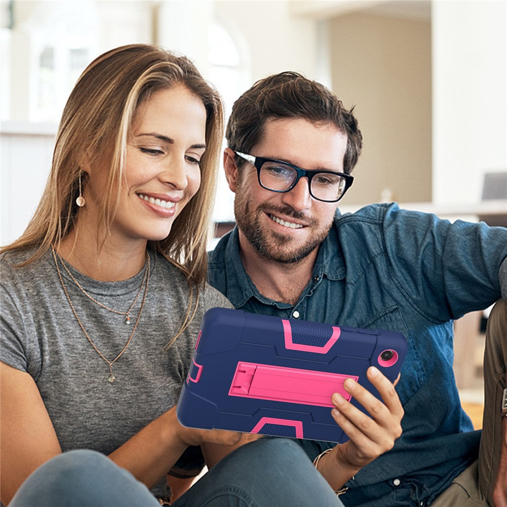 For Lenovo Tab M8 (4th Gen) 2024 TB-301XU / M8 (4th Gen) 2023 TB-300FU Tablet Case Robot Style Silicone + PC Kickstand Cover - Navy Blue / Rose