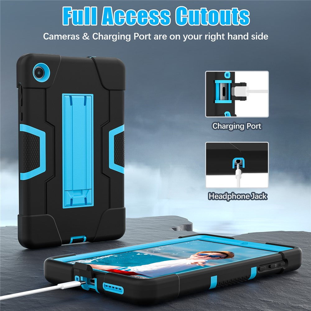 For Lenovo Tab M8 (4th Gen) 2024 TB-301XU / M8 (4th Gen) 2023 TB-300FU Tablet Case Robot Style Silicone + PC Kickstand Cover - Black / Blue