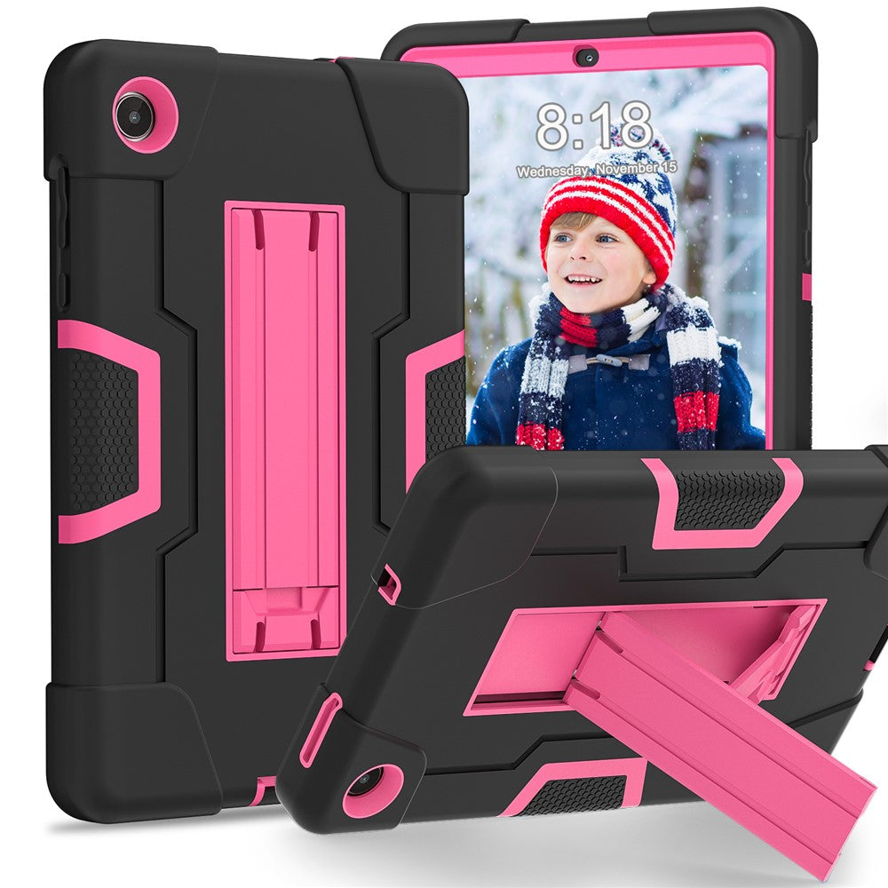 For Lenovo Tab M8 (4th Gen) 2024 TB-301XU / M8 (4th Gen) 2023 TB-300FU Tablet Case Robot Style Silicone + PC Kickstand Cover - Black / Rose