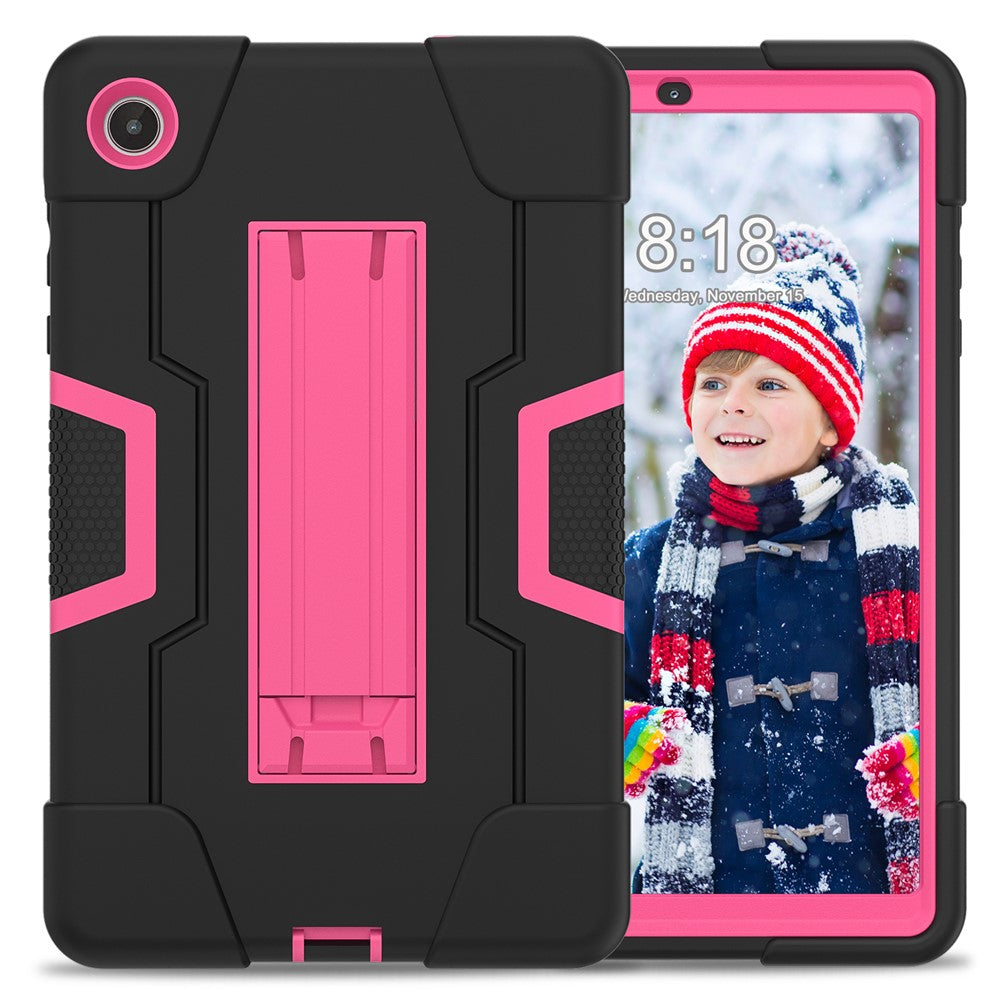 For Lenovo Tab M8 (4th Gen) 2024 TB-301XU / M8 (4th Gen) 2023 TB-300FU Tablet Case Robot Style Silicone + PC Kickstand Cover - Black / Rose