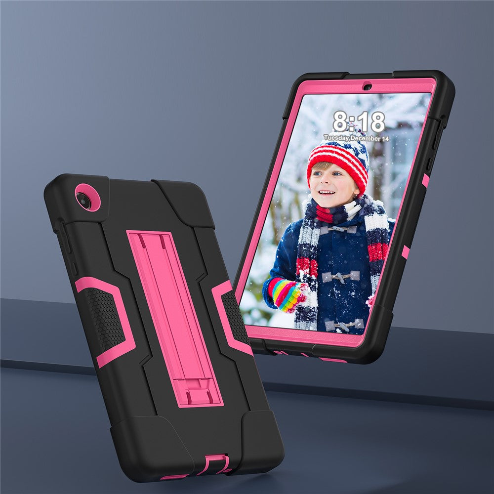 For Lenovo Tab M8 (4th Gen) 2024 TB-301XU / M8 (4th Gen) 2023 TB-300FU Tablet Case Robot Style Silicone + PC Kickstand Cover - Black / Rose