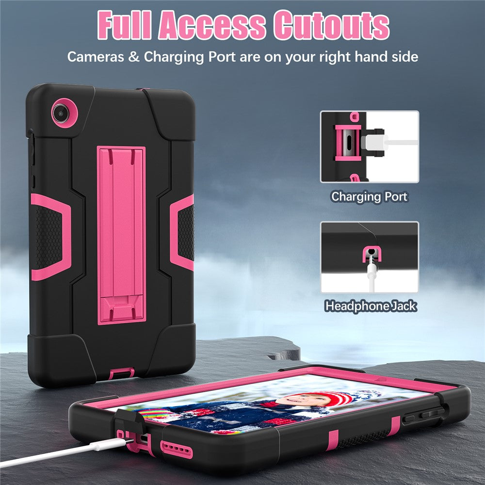 For Lenovo Tab M8 (4th Gen) 2024 TB-301XU / M8 (4th Gen) 2023 TB-300FU Tablet Case Robot Style Silicone + PC Kickstand Cover - Black / Rose