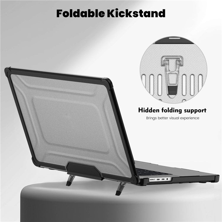 For MacBook Pro 16 inch (2024) (2023) (2021) (A2485 M1 Pro / M1 Max / A2780) Anti-Slip Laptop Case Heat Dissipation PC+TPU Kickstand Cover - Black