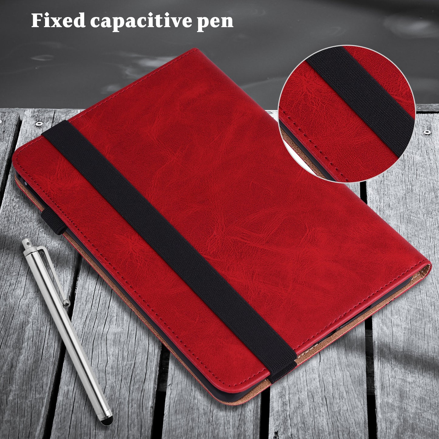 For Samsung Galaxy Tab S10+ / S9+ / S9 FE+ PU Leather Tablet Case Line Imprinted Stand Cover with Card Slots - Red