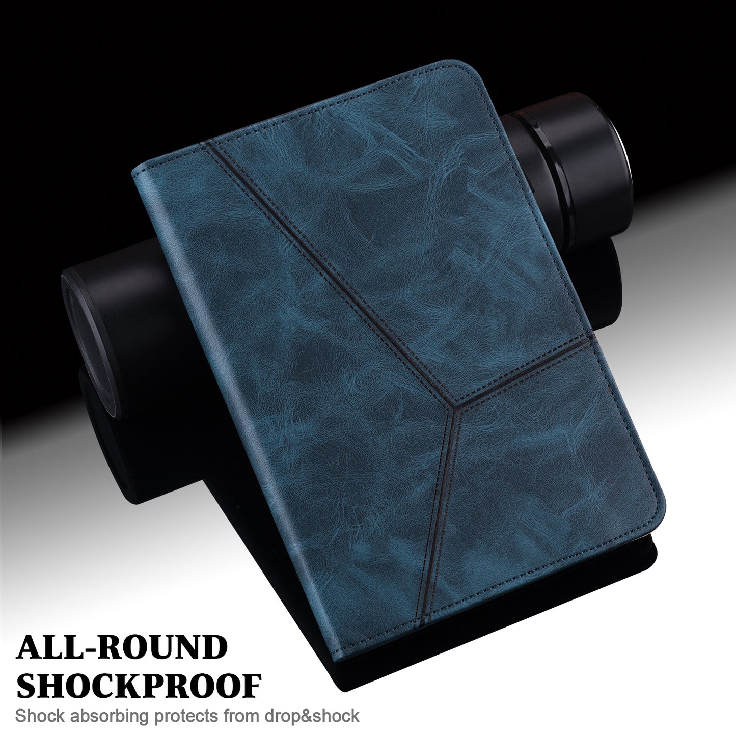 For Samsung Galaxy Tab S10+ / S9+ / S9 FE+ PU Leather Tablet Case Line Imprinted Stand Cover with Card Slots - Blue