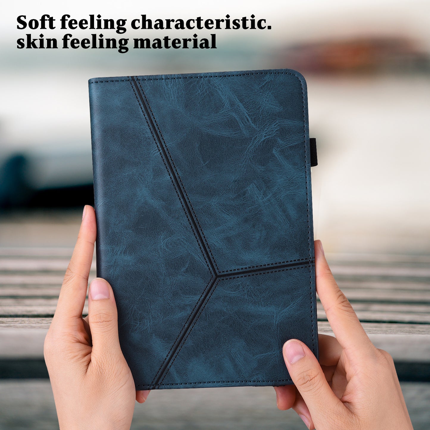 For Samsung Galaxy Tab S10+ / S9+ / S9 FE+ PU Leather Tablet Case Line Imprinted Stand Cover with Card Slots - Blue