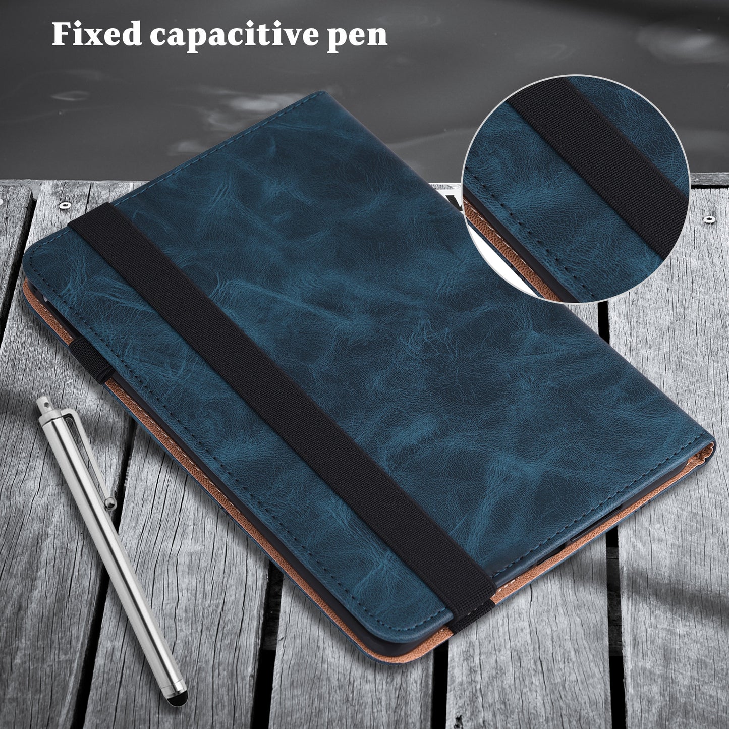 For Samsung Galaxy Tab S10+ / S9+ / S9 FE+ PU Leather Tablet Case Line Imprinted Stand Cover with Card Slots - Blue