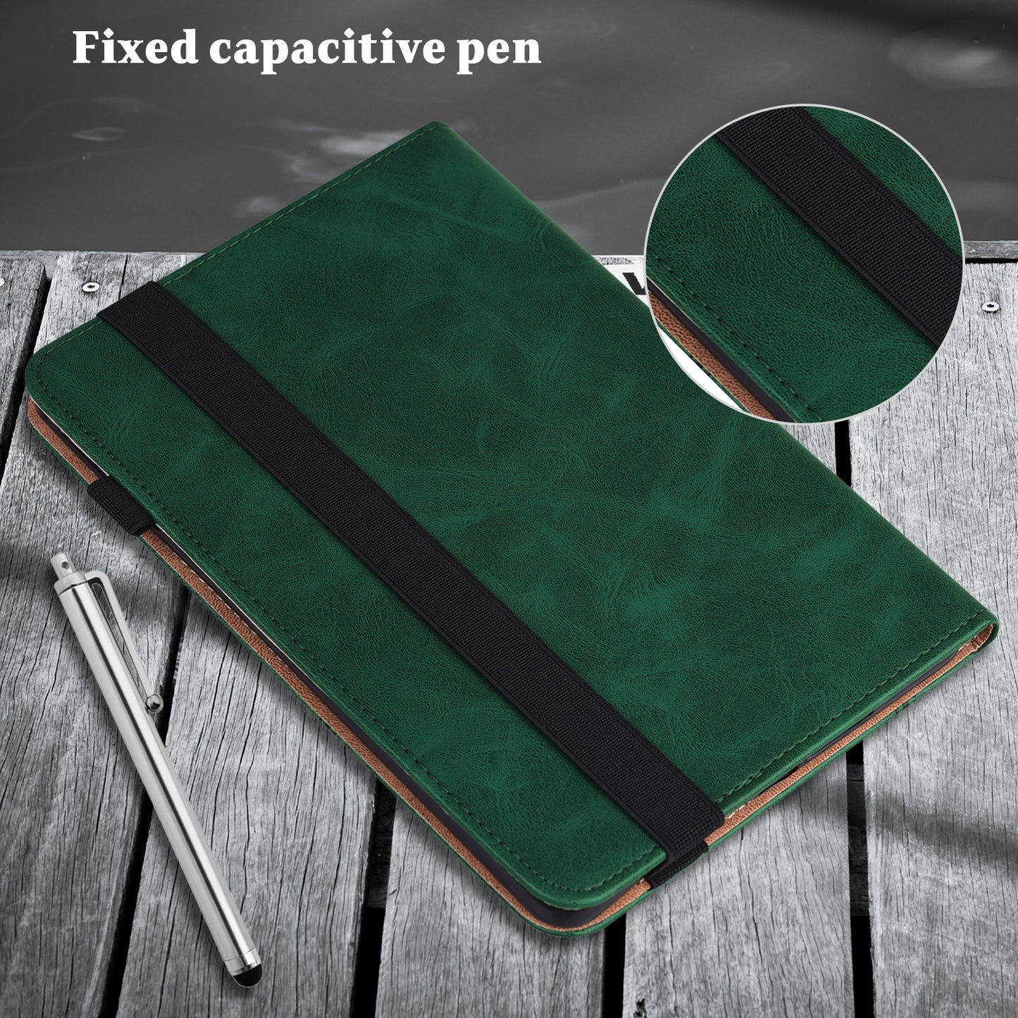 For Samsung Galaxy Tab S10+ / S9+ / S9 FE+ PU Leather Tablet Case Line Imprinted Stand Cover with Card Slots - Green
