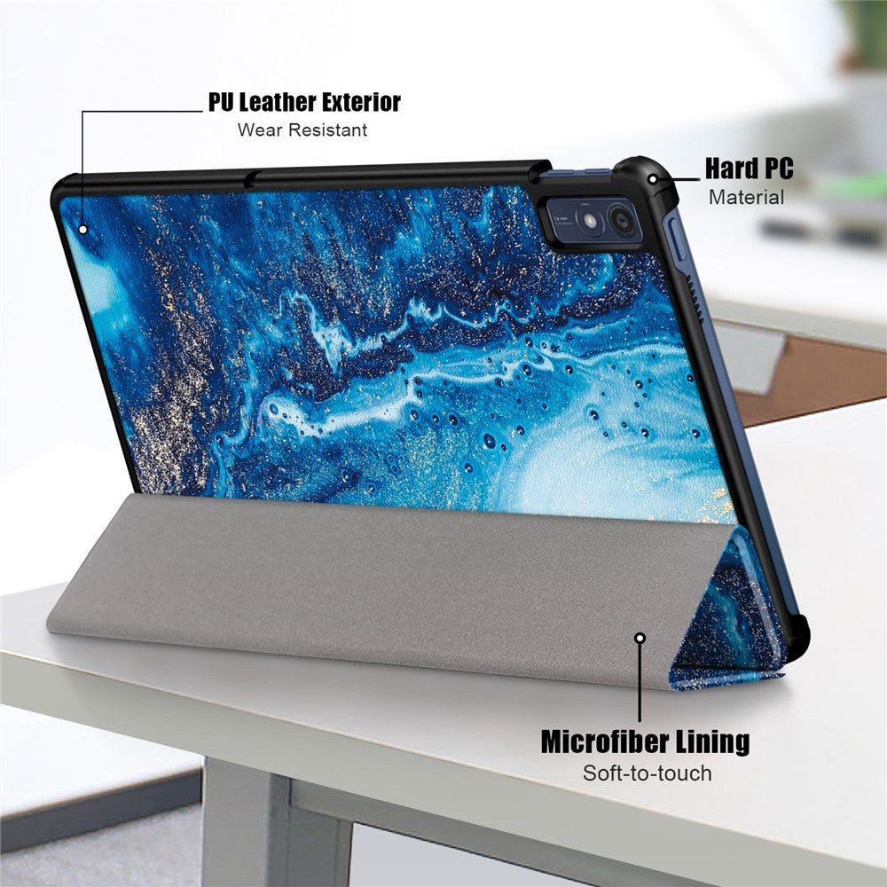 Trifold Stand Cover for Lenovo Tab M10 5G TB-360ZU , PU Leather Pattern Printing Tablet Case with Auto Sleep / Wake - Wave
